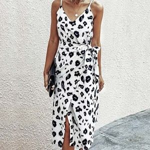 White cheetah print midi dress